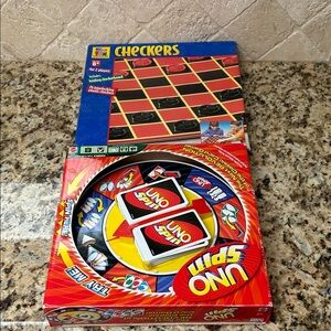 Mattel UNO Spin and Checkers Game Set - Red, Black, Yellow
